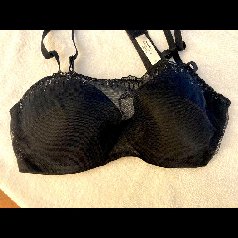 A beautiful black underwire bra w/ embellished mesh by cleavage. Stunning!